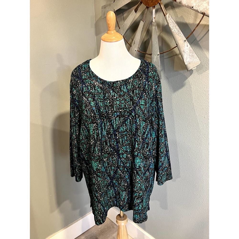 Allison Daley Blue, Green, and Black Abstract Print Textured Tunic 3X